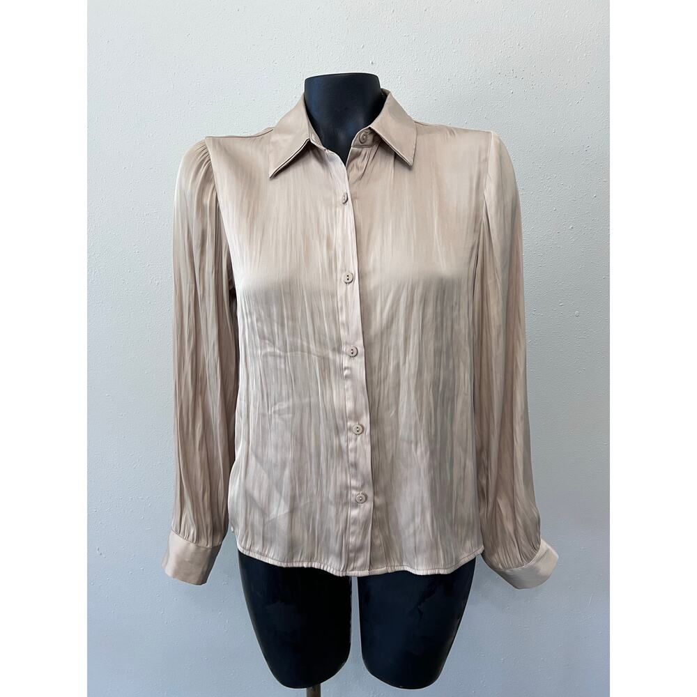 Z Supply Blouse Women’s Sz S Button Up Gold Champagne Glam Careerwear Minimalist